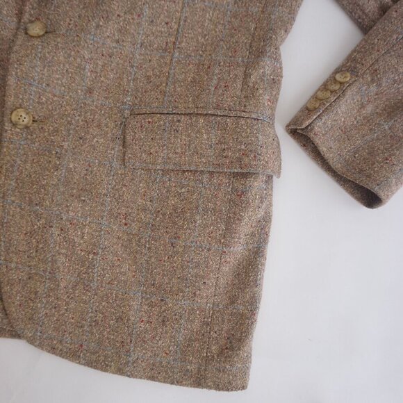 Vintage Austin Hill Tan Tweed Wool Double Button Blazer Size 41 - Picture 5 of 13